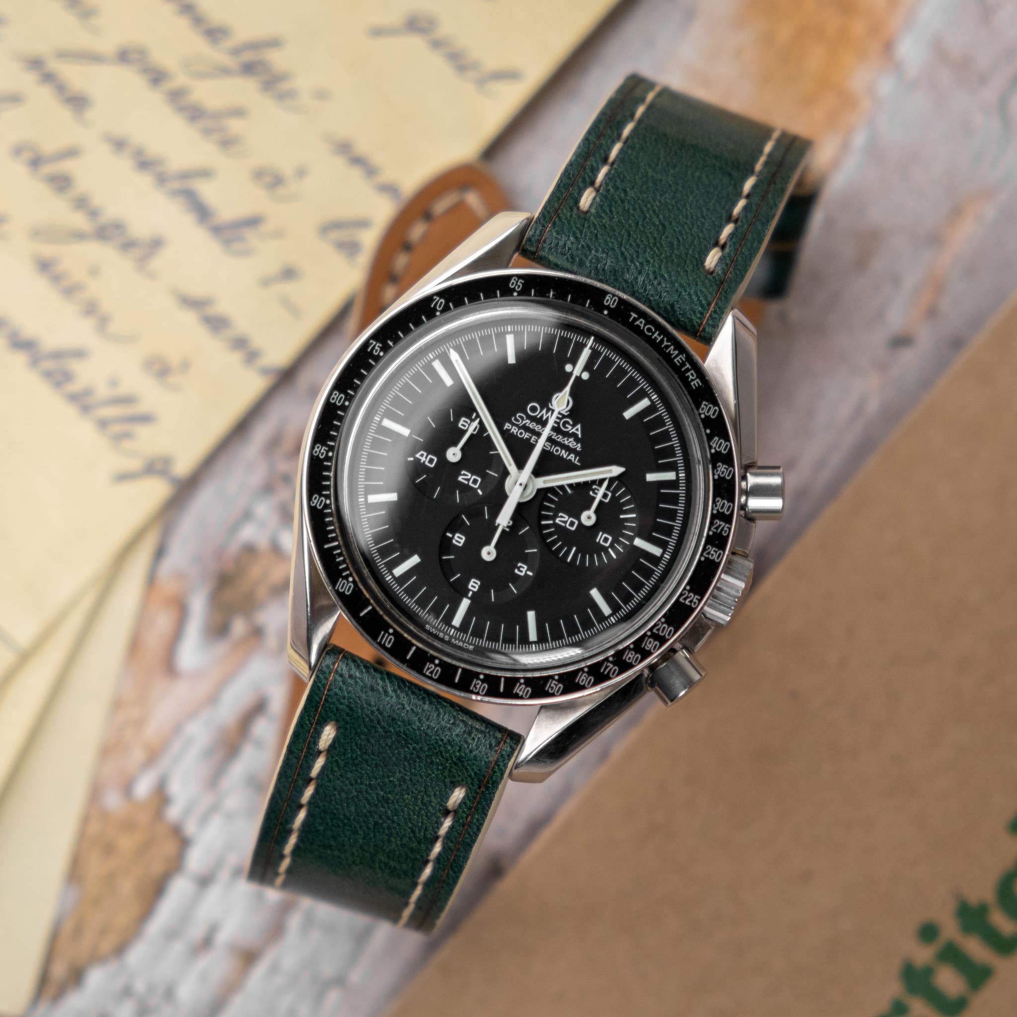 Full Stitch Pine Green Leather Watch Strap