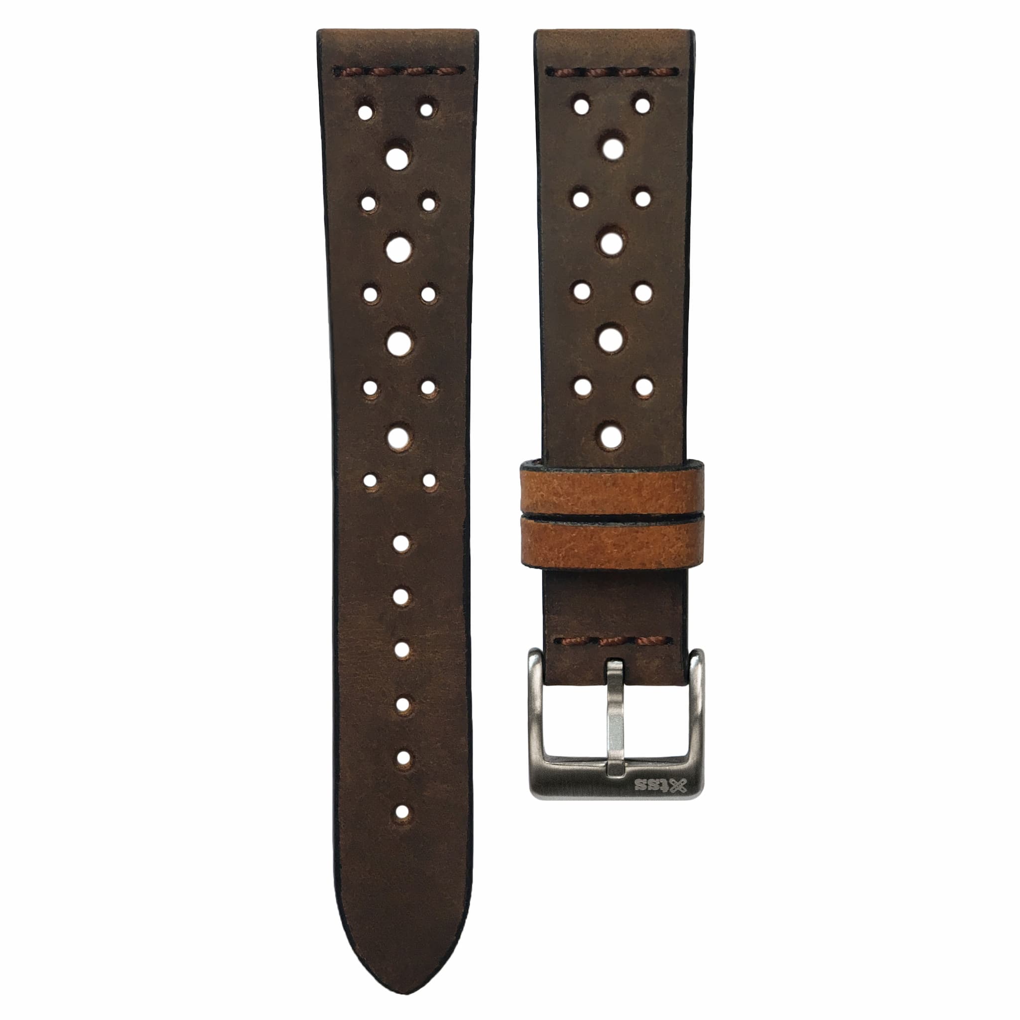 Vintage Style Dark Brown Leather Strap for Watches (22mm), Two Stitch Watch Strap