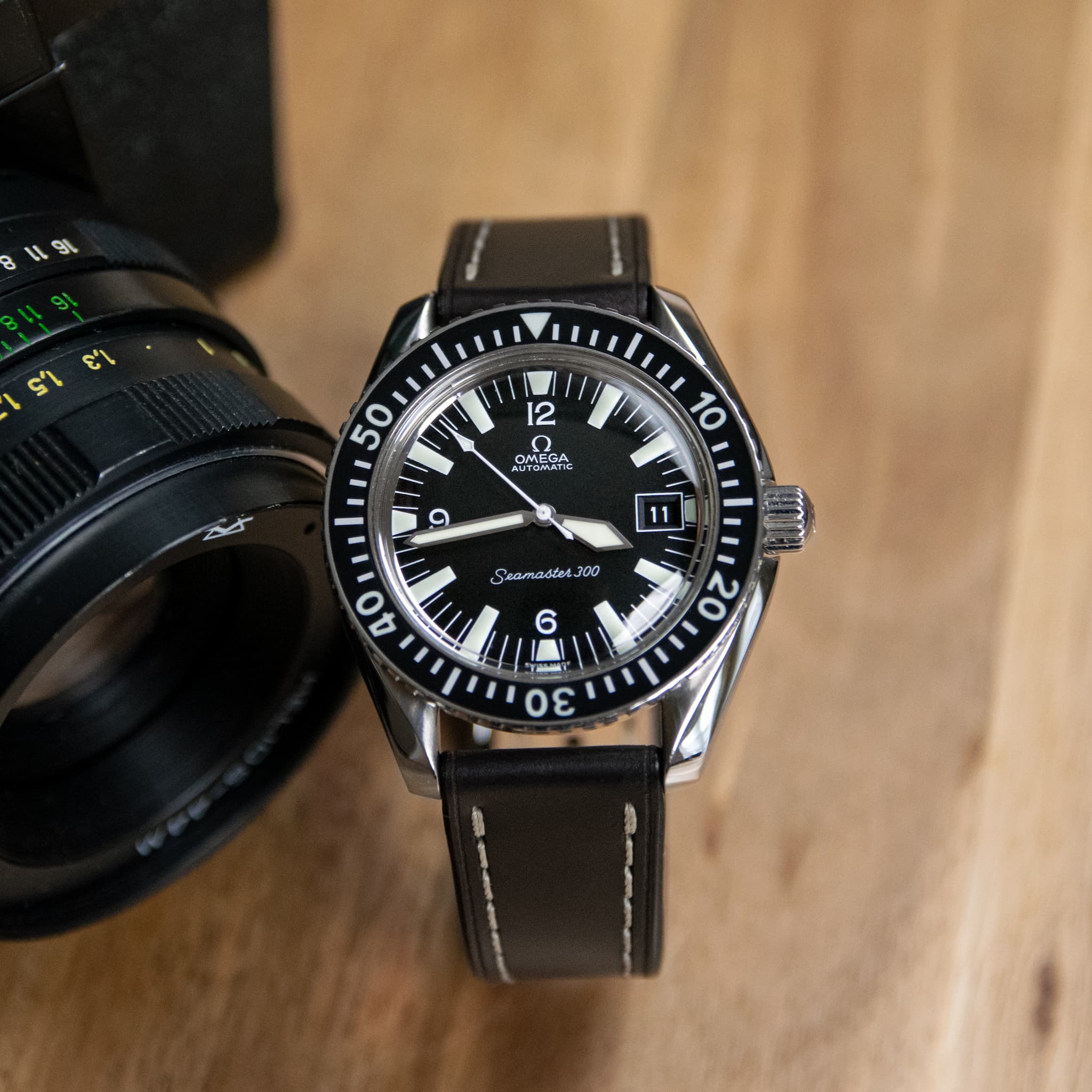 Full-Stitch Black Leather Watch Strap