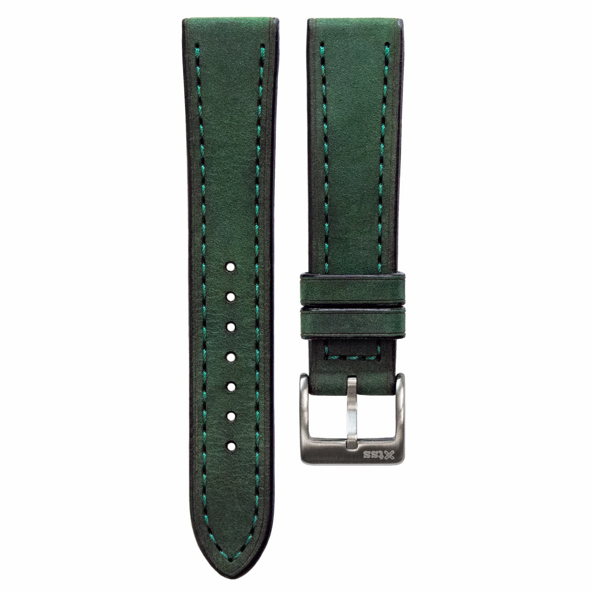 Full-Stitch Forest Green Leather Watch Strap