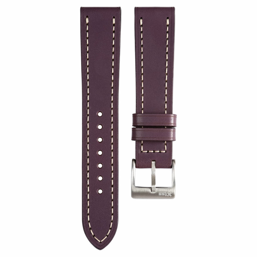 Full-Stitch Plum Leather Watch Strap