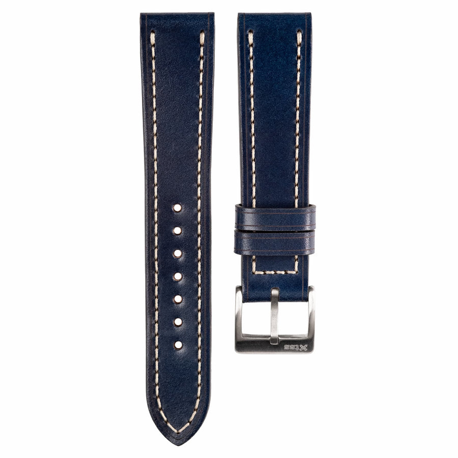 Full-Stitch Sapphire Blue Shell Cordovan Leather Watch Strap