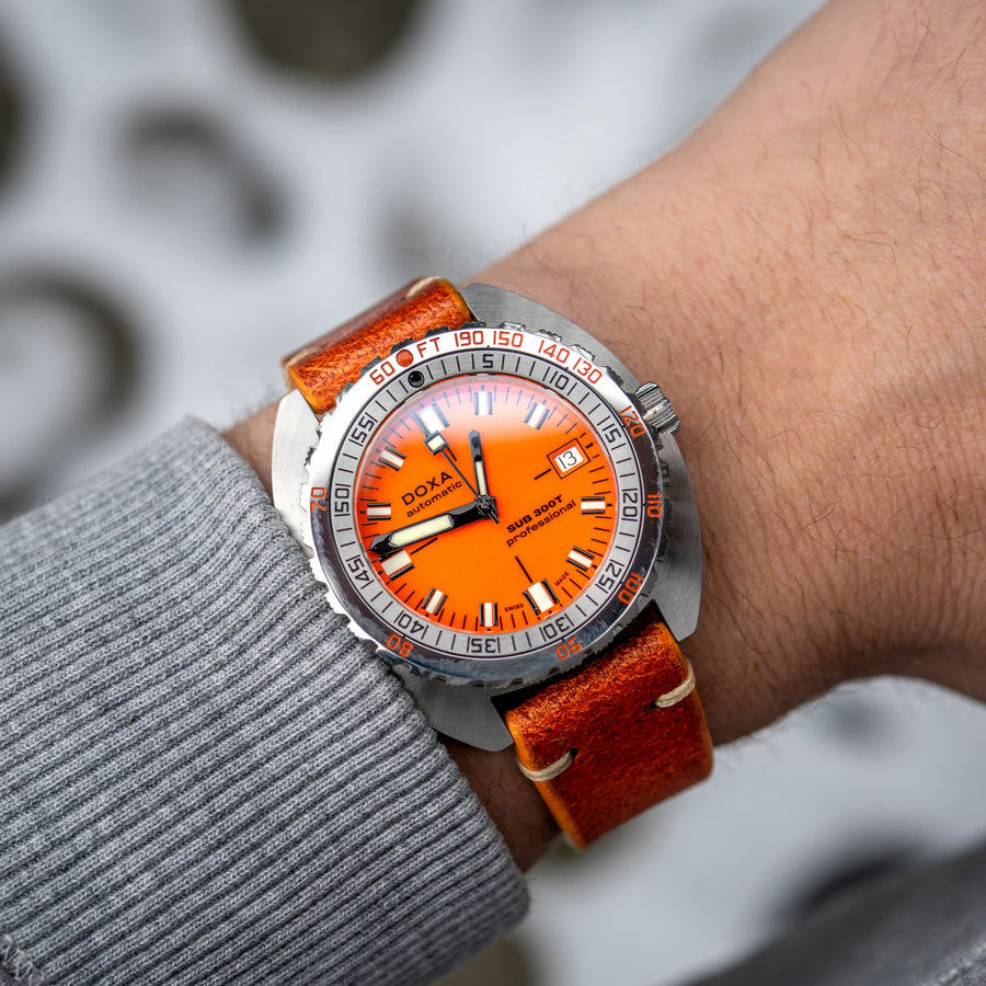 Two-Stitch Diablo Orange Leather Watch Strap