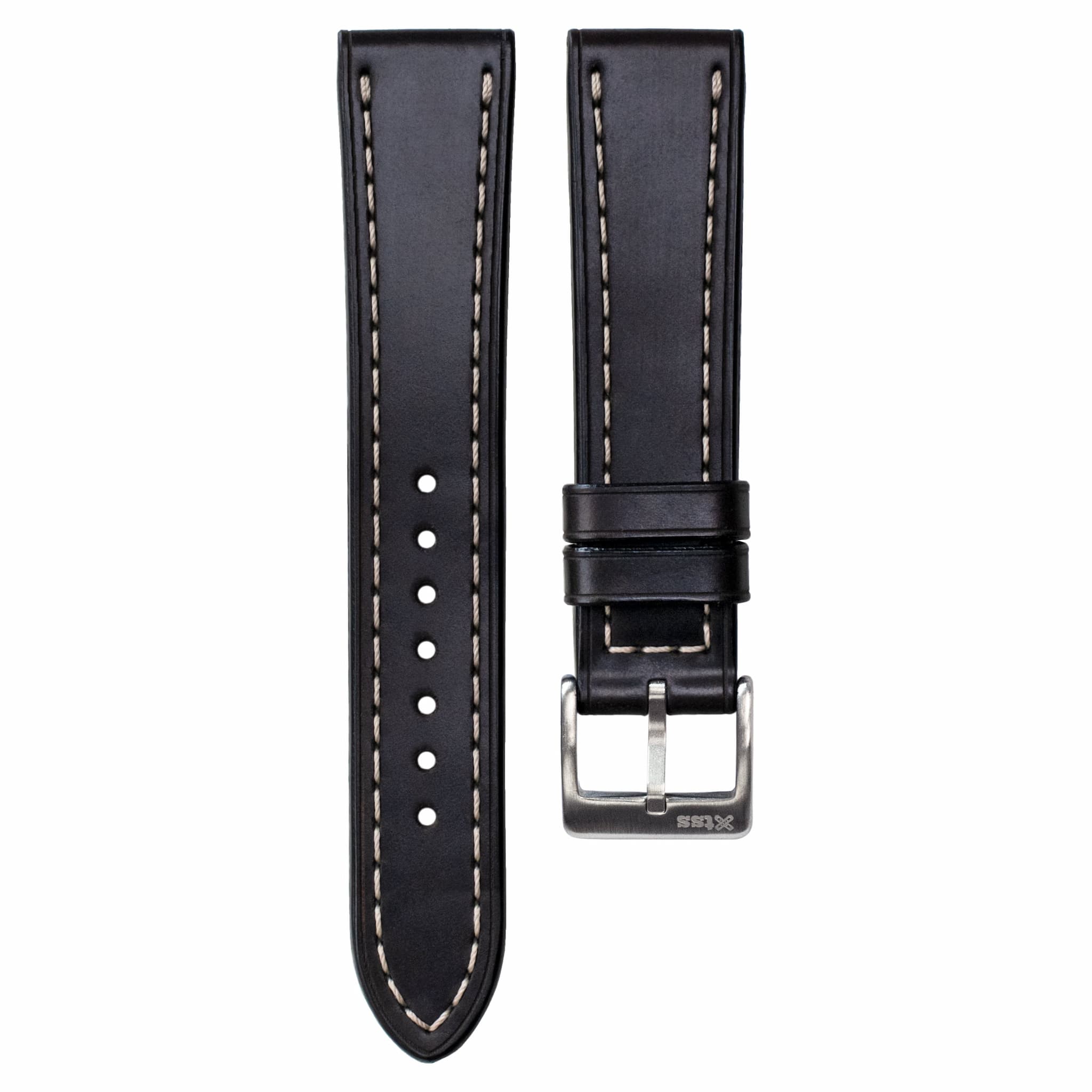 Full-Stitch Black Shell Cordovan Leather Watch Strap