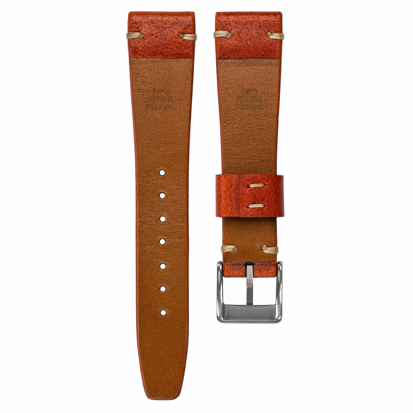 Two-Stitch Diablo Orange Leather Watch Strap