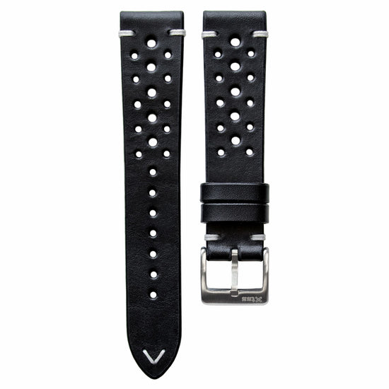 Two-Stitch Racing Black Leather Watch Strap