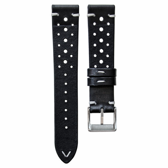 Two-Stitch Racing Black Leather Watch Strap